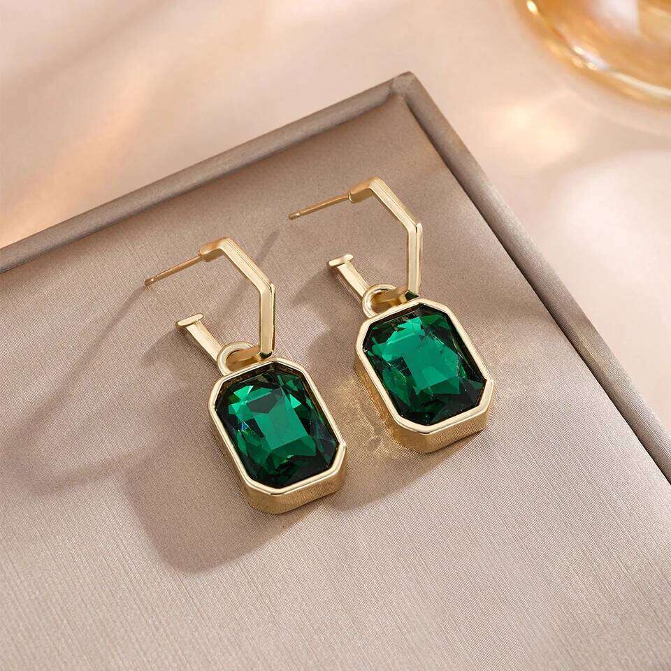 ZAKOL French Trendy Rectangular Crystal CZ Drop Earrings for Women Colorful Stone Square Fashion Party Earring Jewelry