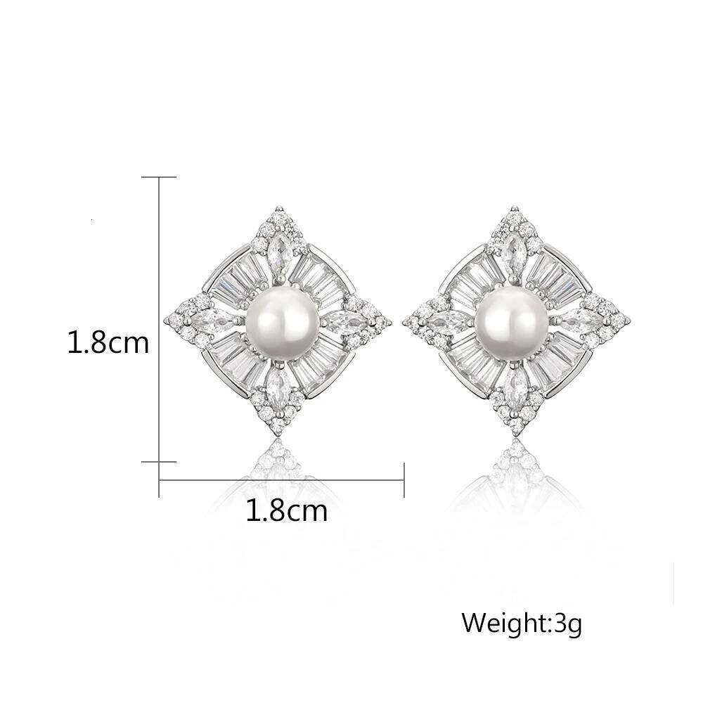 ZAKOL Simple Cubic Zirconia Imitation Pearl Square Stud Silver Color CZ Statement Earrings Hot Sale Jewelry