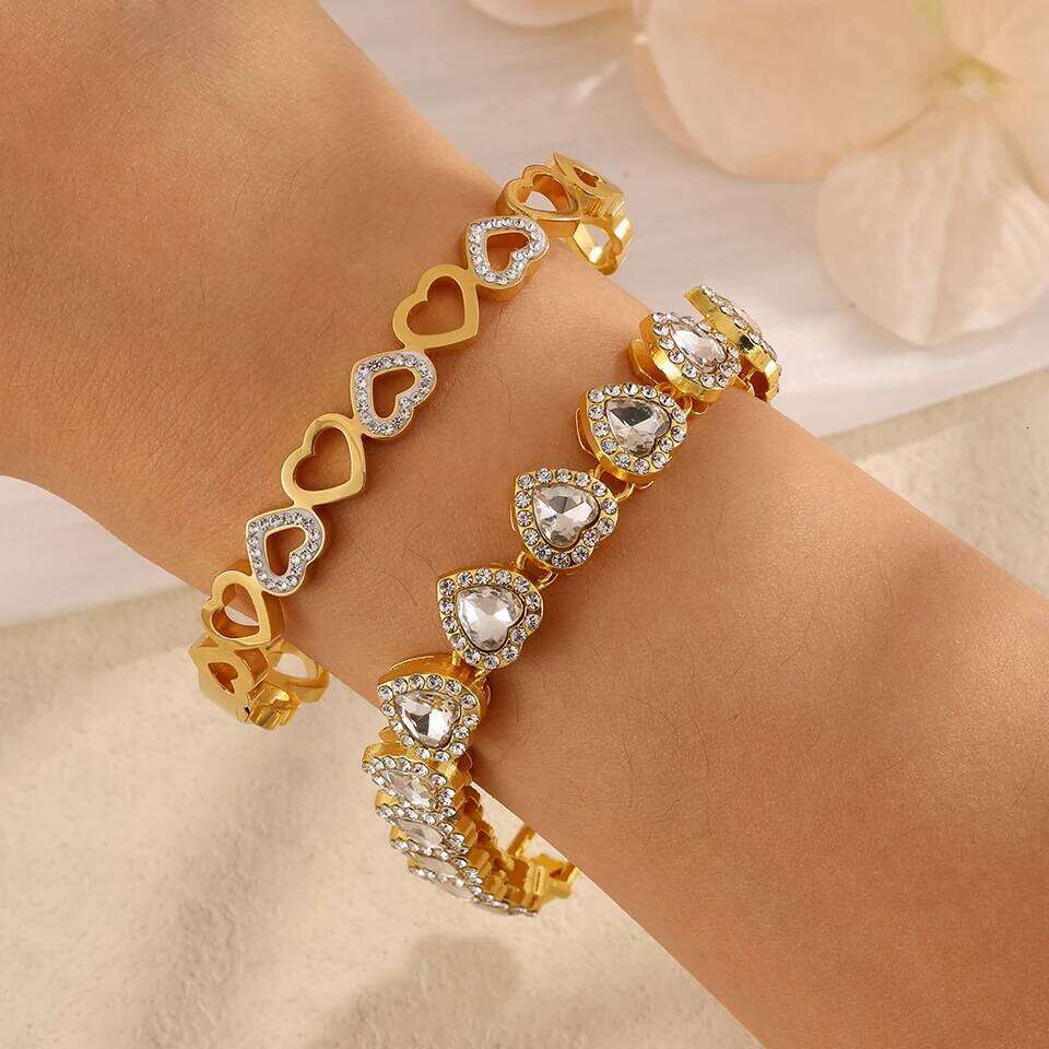 ZAKOL Fashion Trendy Heart Bangle Set for Women Luxury Zircon Crystal Stainless Steel Bracelet Christmas Holiday Gift