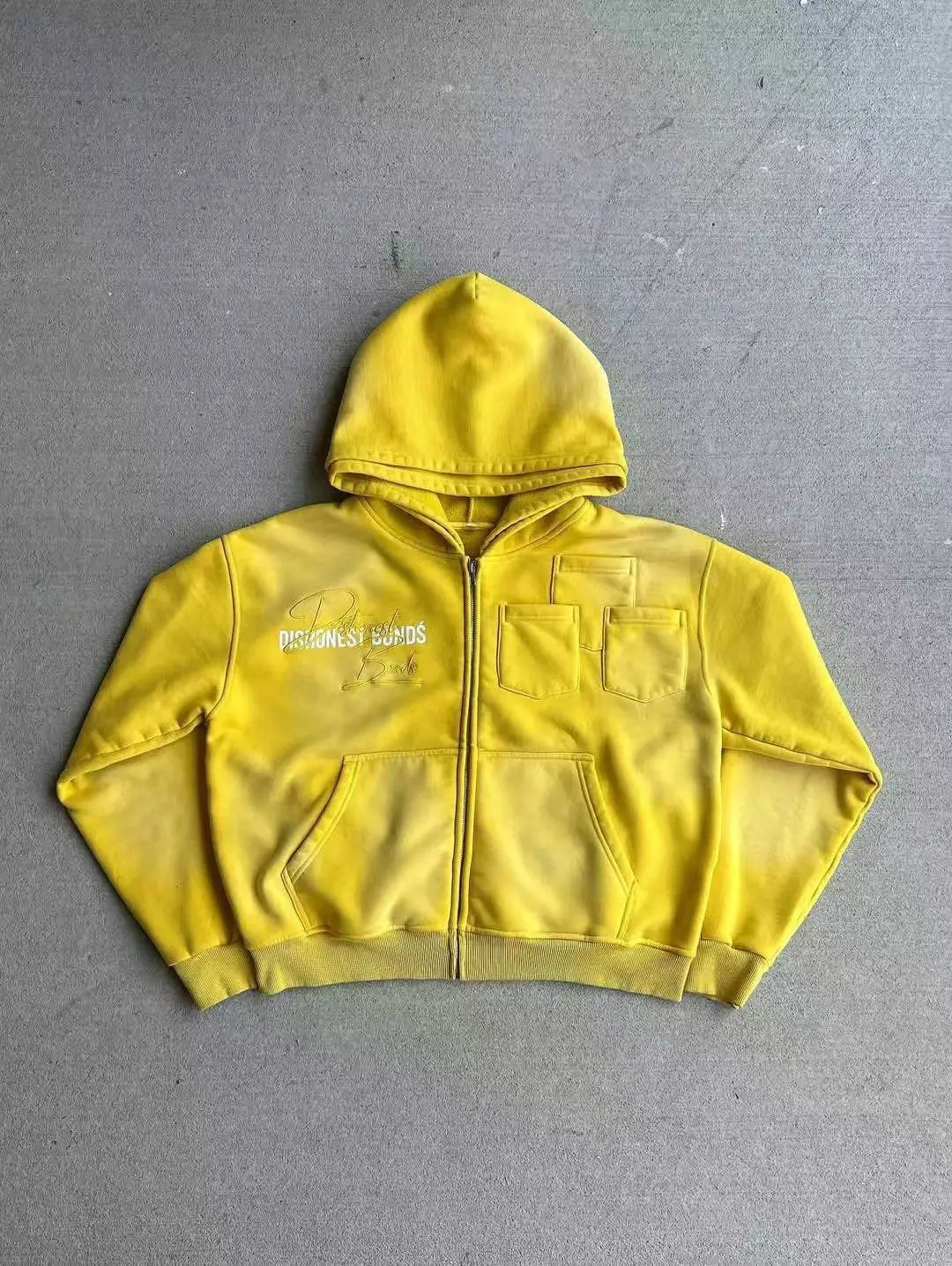 Zip Up Yellow Harajuku Minimalism Comfortable Hooded Sweatshirts High Street Casual Style Solid Color Sports Long Sleeves 251226