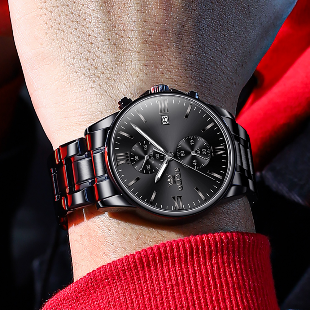 OLEVS Waterproof and durable luminous Sports timing multifunctional quartz watch men's watch stainless steel watch band Minimalist watch