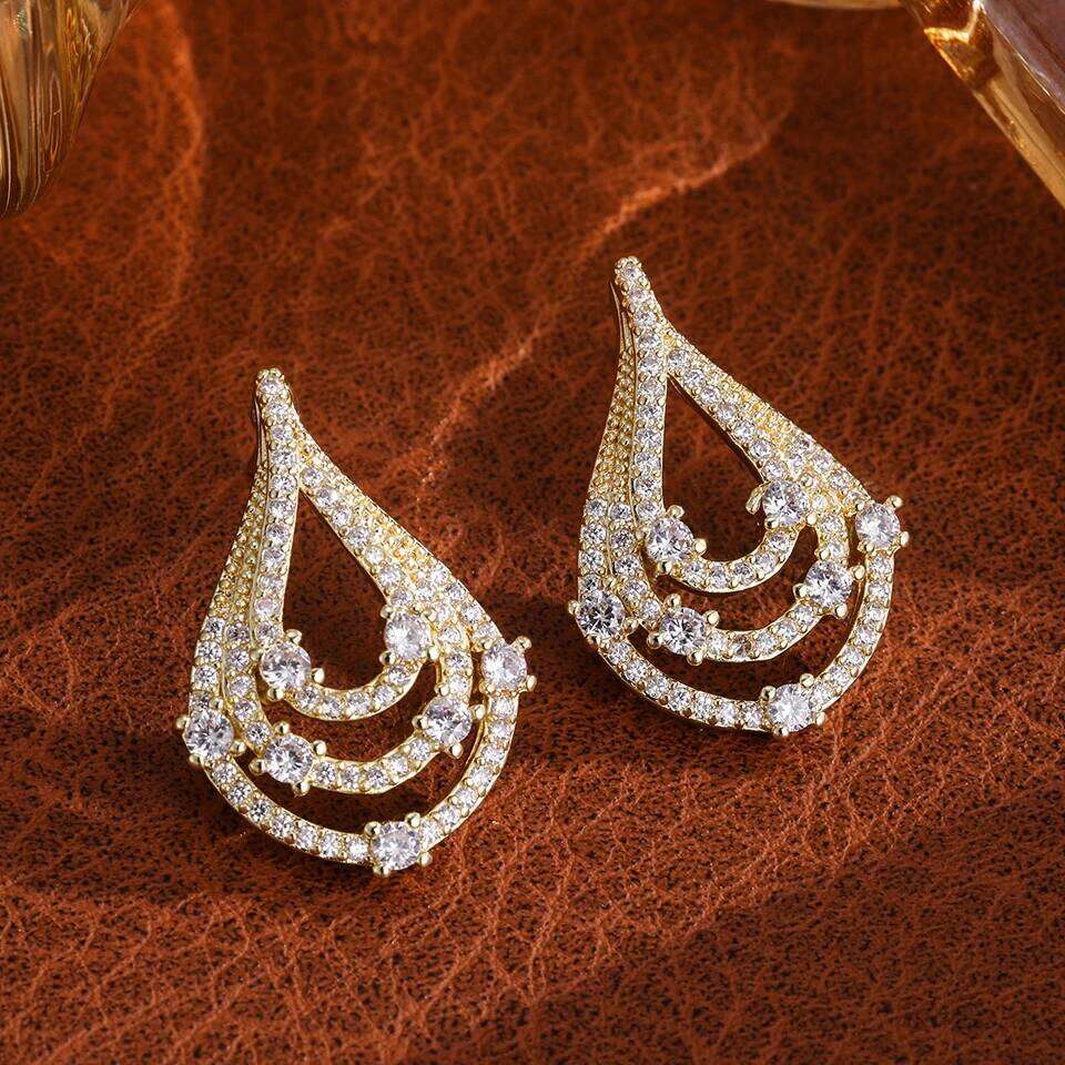 ZAKOL Simple Light Full Zirconia Hollow Water Drop Stud Earrings for Women Shining CZ Wedding Party Jewelry Accessories