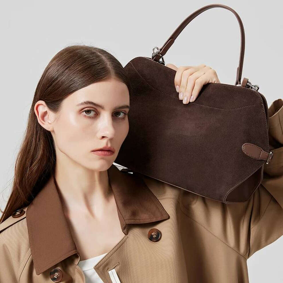 Oloey New Winter Women's Natural Suede Leather Shoulder Bags Female Soft Cowhide Durable Crossbody Bag Ladies Fashion Commute Handbags