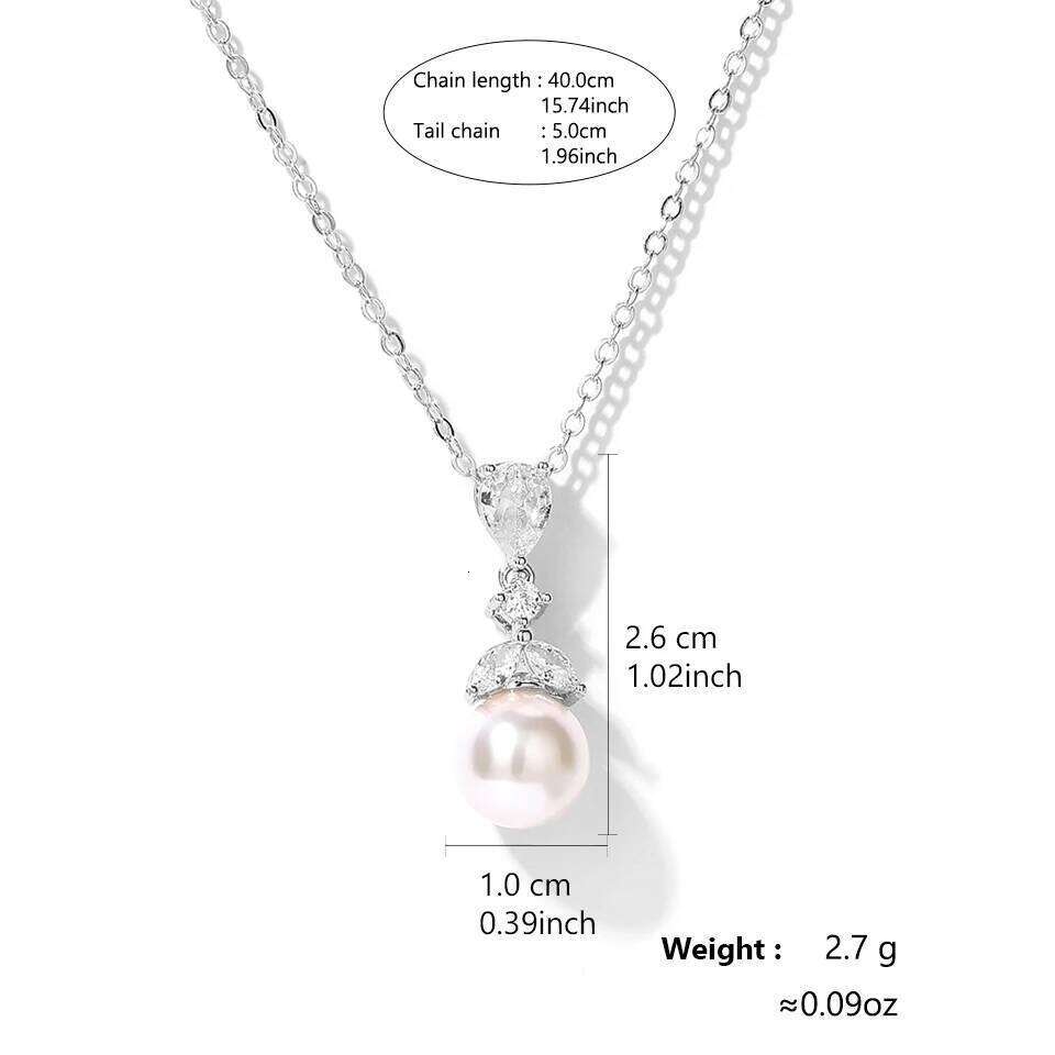 ZAKOL Elegant Clear Zircon Imitation Pearl Earring Necklaces for Women Minimalist Versatile Bridal Wedding Jewelry Set