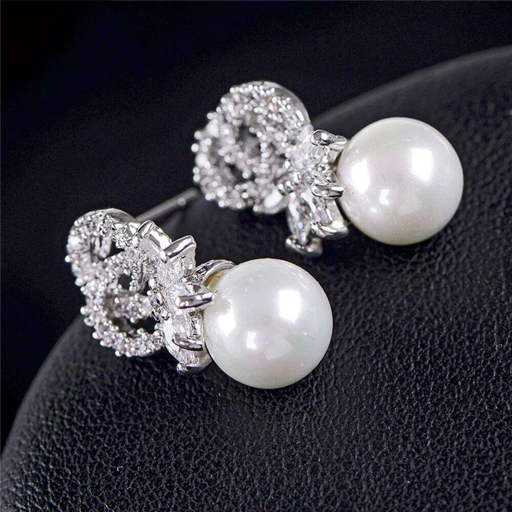 ZAKOL AAA Cubic Zirconia Round Imitation Pearl Earrings for Women Unique Fashion Wedding Jewelry