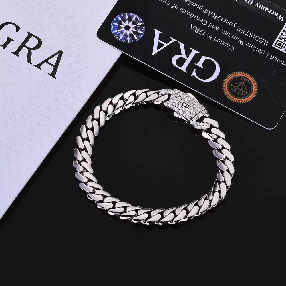 NUOYA High Quality 925 Sterling Silver Cuban Link Chain Iced Out Moissanite Diamond Clasp Smooth Chain Necklace Gift for Women