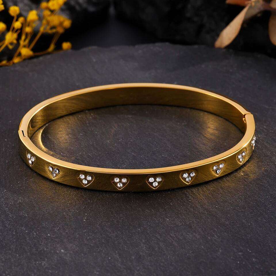 ZAKOL 18K Gold Color Stainless Steel Heart-shaped Buling Zircon Bracelet for Women Non-fading Versatile Jewelry Accessories