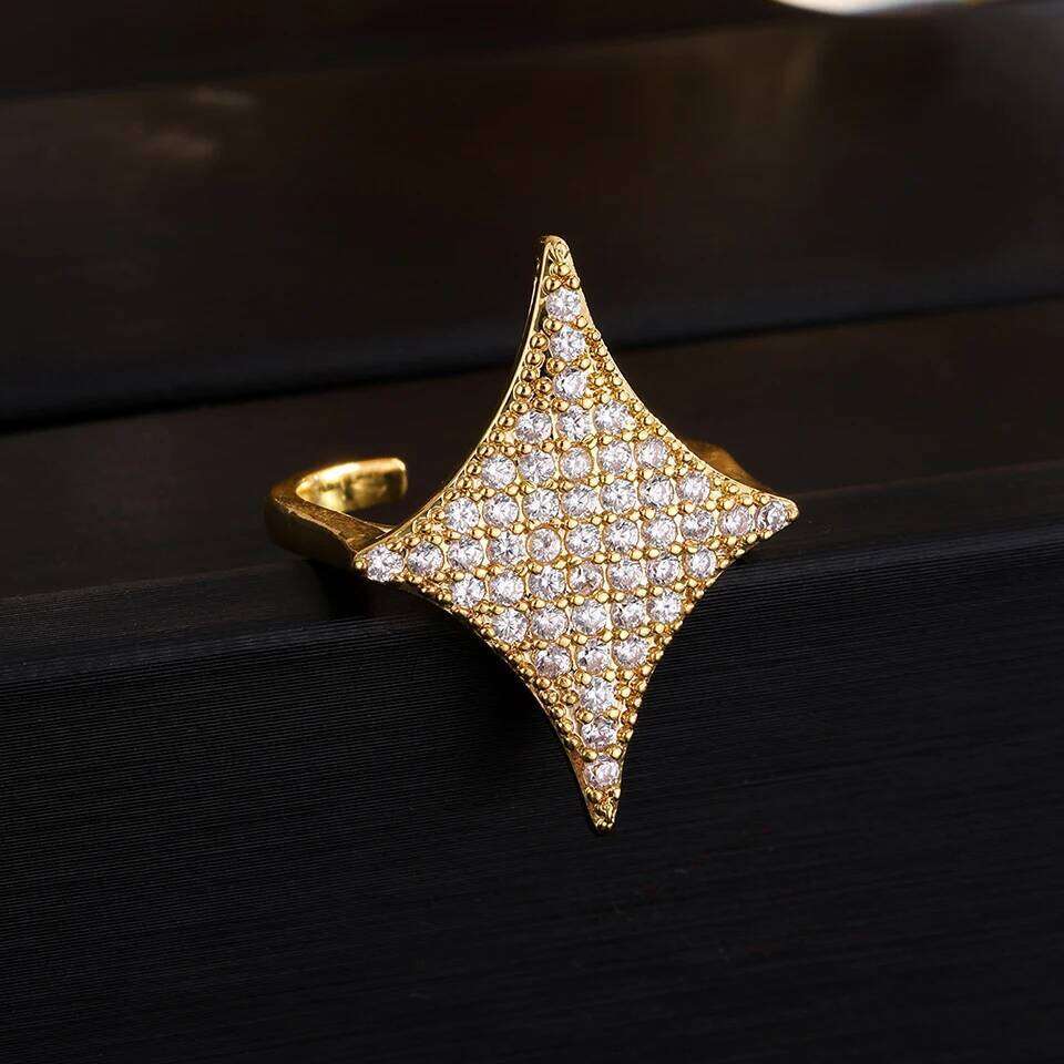 ZAKOL Advanced Four Pointed Star Open With Micro Inlaid Zirconia Ring For Women Shiny Crystal Exquisite Jewelry Gift