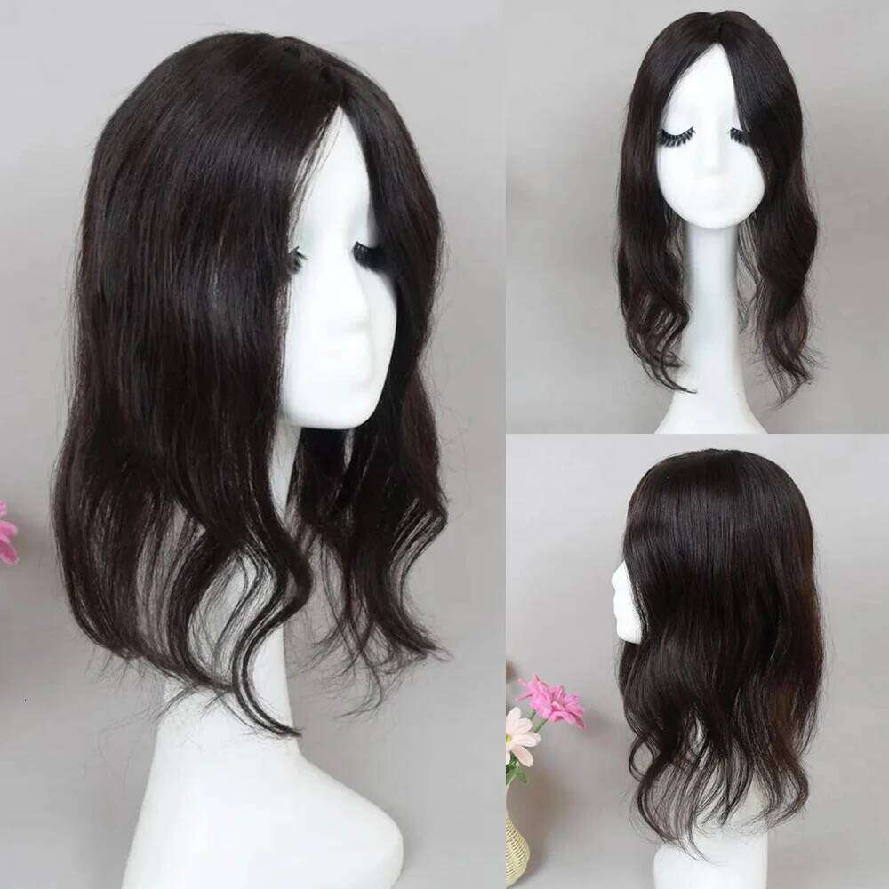 Realistic Scalp Human Topper Full Injection Silk Base Women Toupee for Hair Volume Natural Wavy Hairpiece with Clips