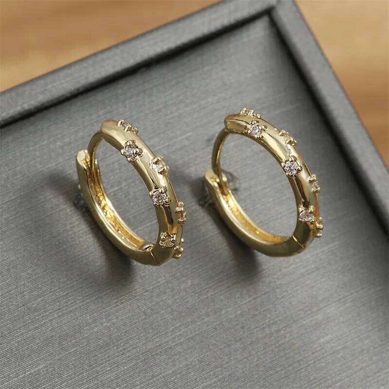 Korean Fashion Simple Gold Color Small Hoop Earrings AAA Cubic Zirconia Party Accessories for Women