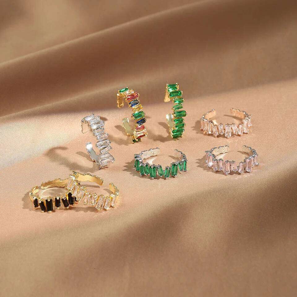 ZAKOL Korean Colorful Zircon Open Rings for Women Rectangle Crystal Finger Ring Engagement Wedding Party Jewelry