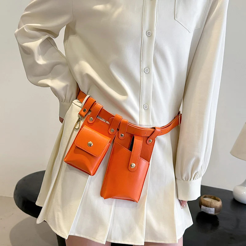2PCS Woman Waist Bag Leather Crossbody Chest Bags For Female Fanny Packs Mini Belt Bag Girl Waist Phone Pouch 251224