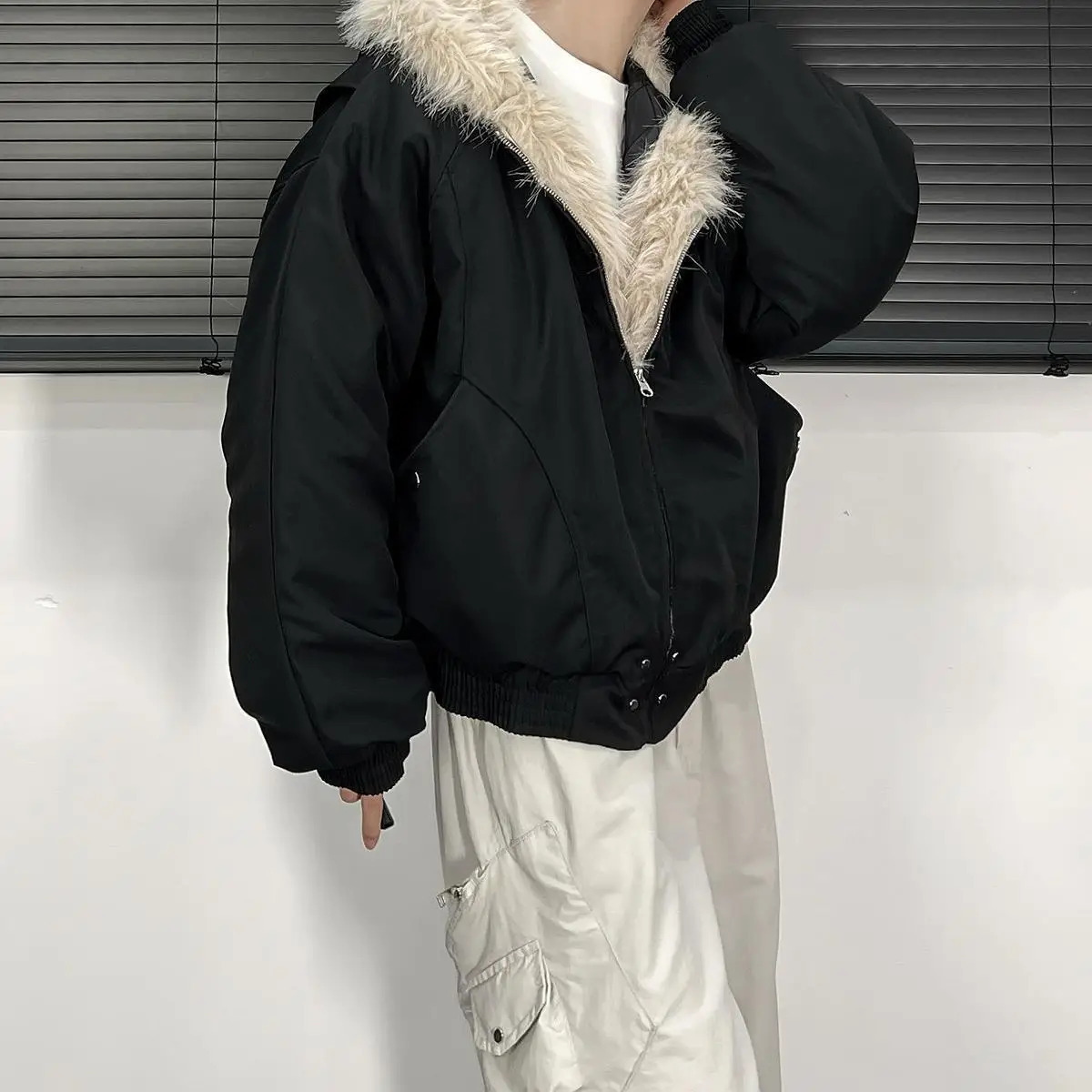 High Street Fashion Y2K Streetwear Parka Punk Harajuku Vintage Fur Collar Bomber Jacket Mens Couple Hip Hop Loose Casual Warm P 251223