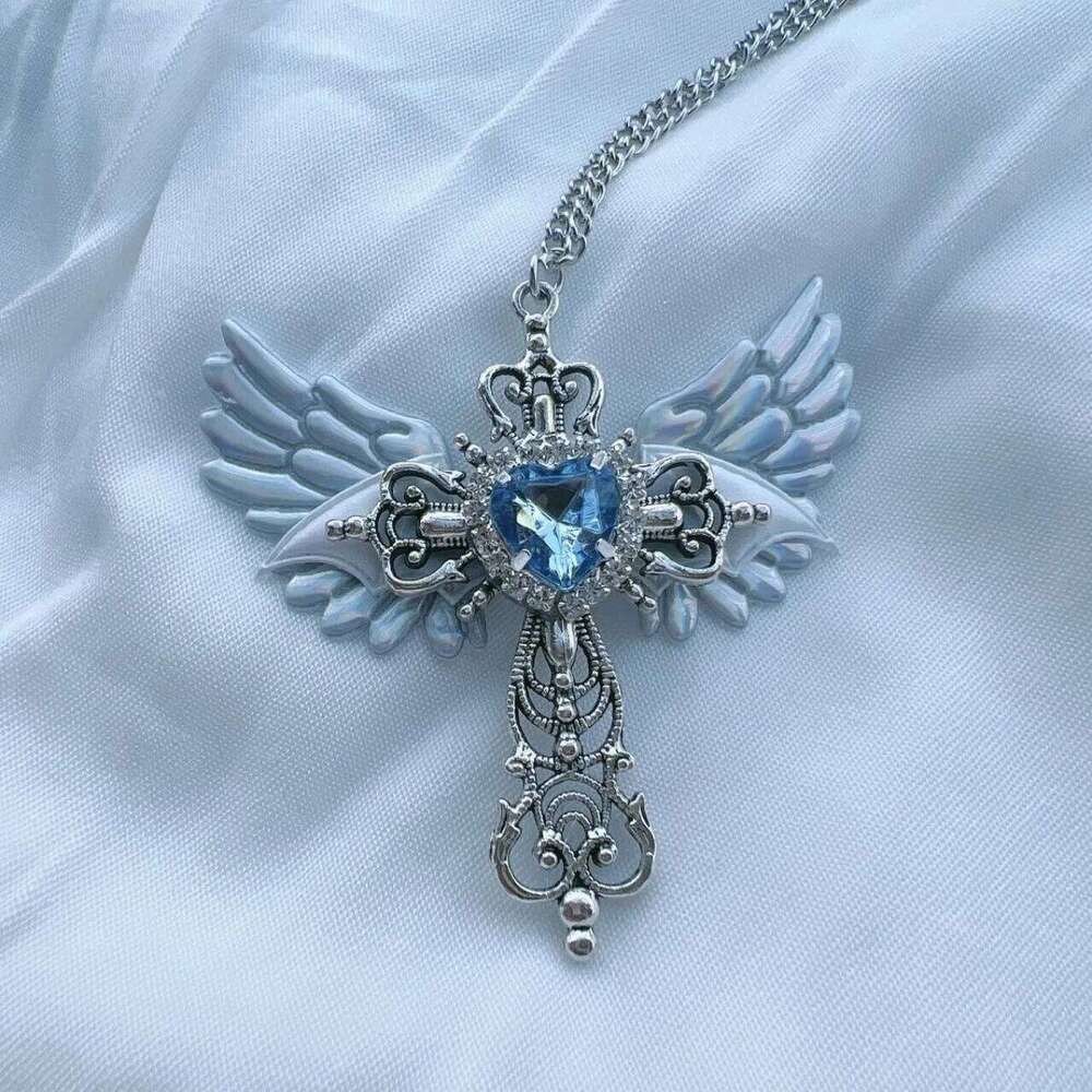 ZAKOL Crown Heart Angel Wings Cross Pendant Necklaces For Women Men Crystal Metal Crucifix Clavicle Chain Choker Jewelry Gifts