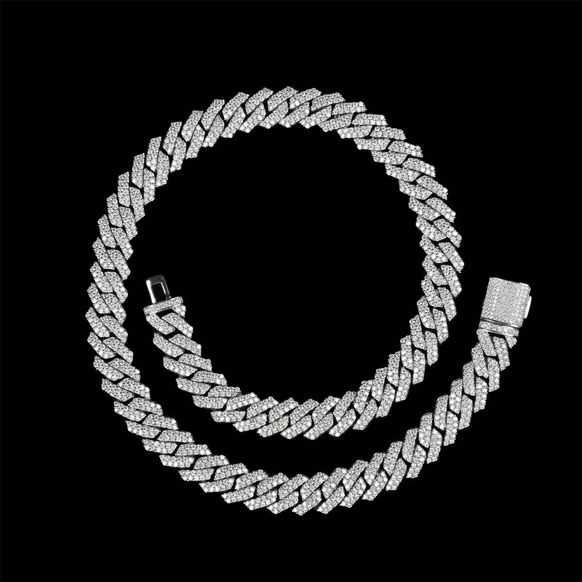 Wholesale 14mm Cuban Link Chain 14k Gold Plated Hip Hop Necklace with D color vvs moissanite for Engagement