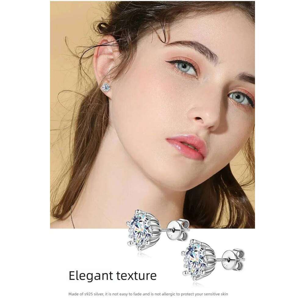 2 Carat 8.0mm D Color Moissanite Stud Earrings For Women Top Quality 100% 925 Sterling Silver Sparkling Wedding Jewelry 79f