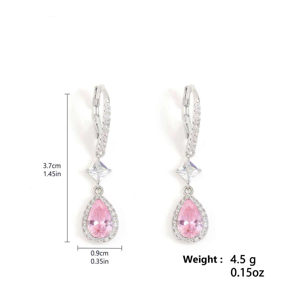 ZAKOL Fashion Pink Water Drop Zircon Hoop Earrings for Women Buling Cubic Zirconia Bridal Earring Wedding Party Jewelry
