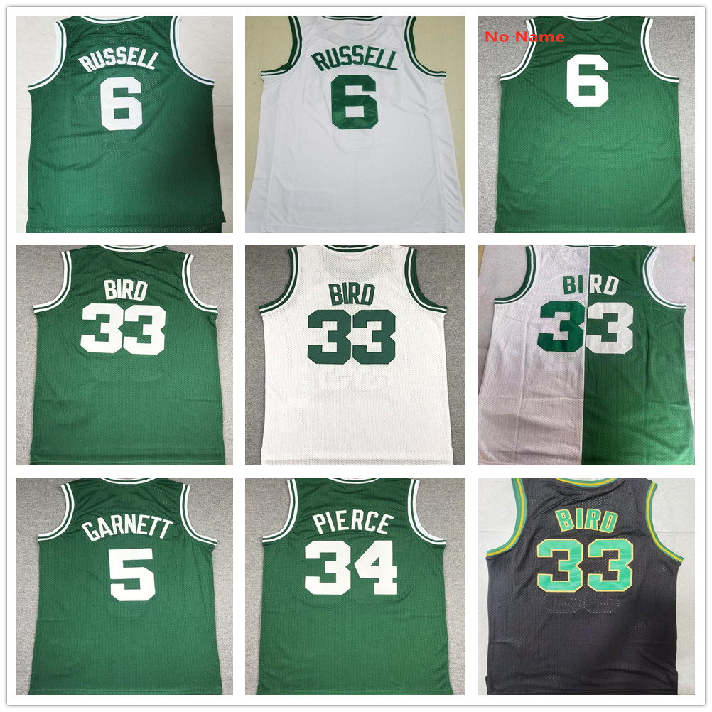 Vintage Men's Larry 33 Bird Jerseys Basketball Bill 6 Russell Kevin 5 Garnett Paul 34 Pierce All Stitched