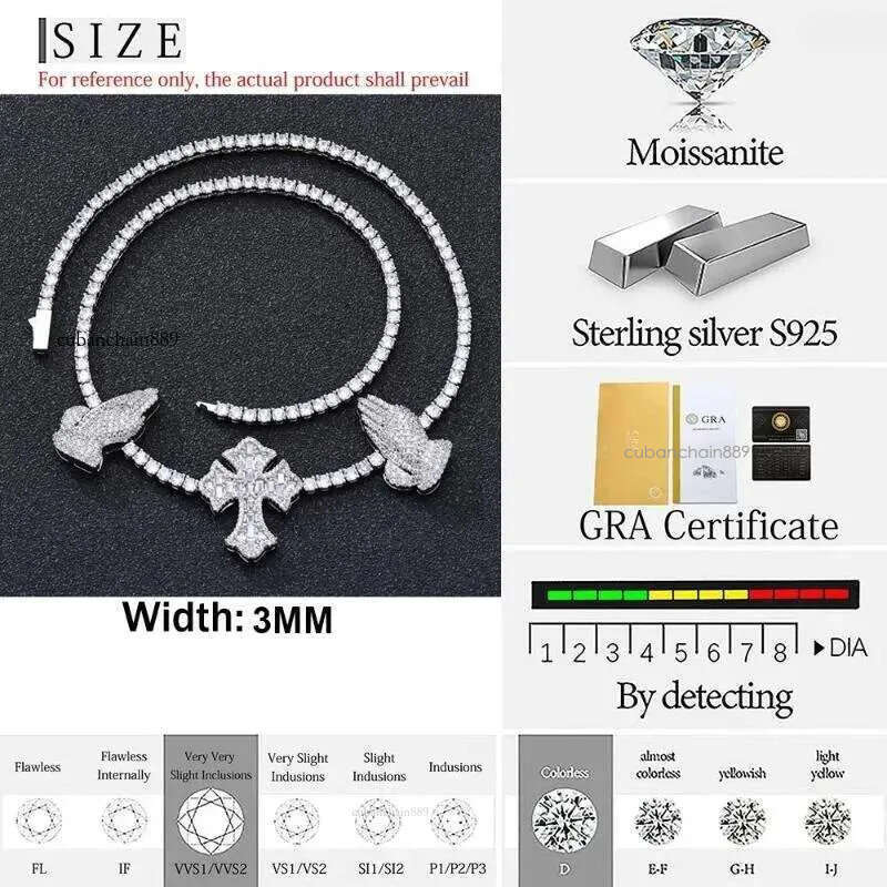 Pendant Necklaces GRA Certified Custom Cross Necklace Sier VVS Moissanite Hip-hop Ice Out Tennis Chain Women's Jewelry