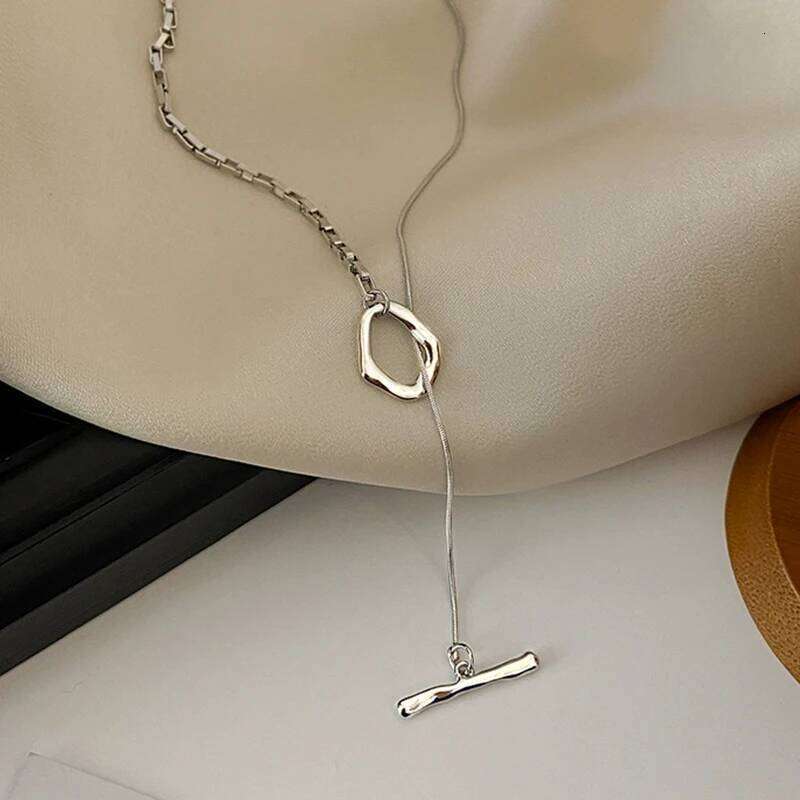 ZAKOL Korean Style O T Sweater Necklaces For Women Men Silver Color Metal Long Clavicle Chain Daily Party Jewelry Gifts