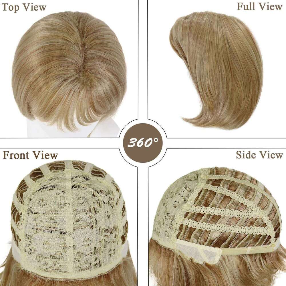 Short Bob Wig with Bangs for Women Synthetic Hair Mixed Blond Natural Hairstyles Heat Resistant Straight Replacement Wigs