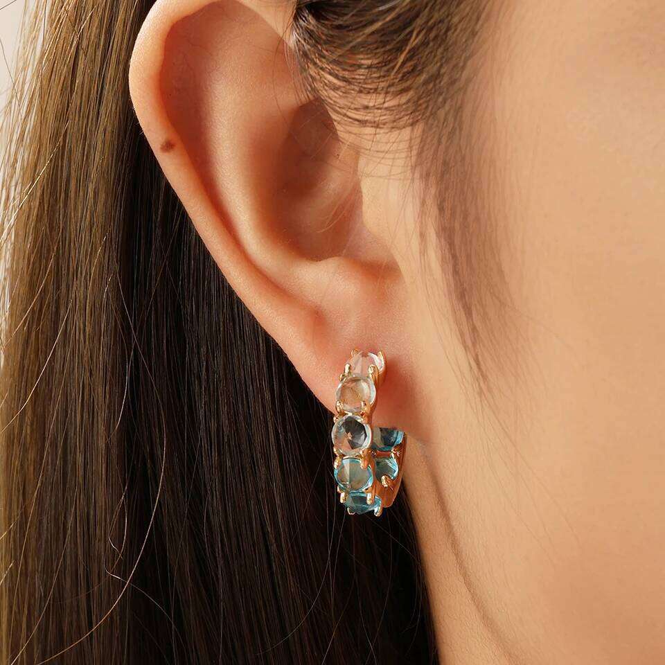 ZAKOL Fashion Shiny Lake Zircon CC Hoop Earrings for Women Elegant Gradient Blue Oval Crystal Earring Jewelry Gift