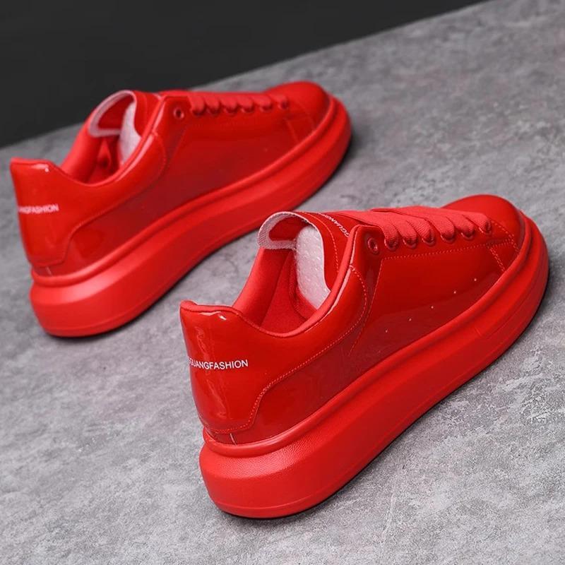 2026 Trendy Men's Shoes, Autumn New Glossy Black Casual Leather Shoes, Spring Fall Fashion Sneakers