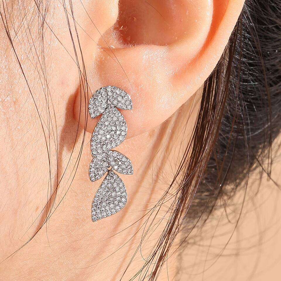 ZAKOL Luxury Micro Paved Cubic Zirconia Long Leaf Drop Earrings for Women Female Wedding Party Accessories Jewelry Gift