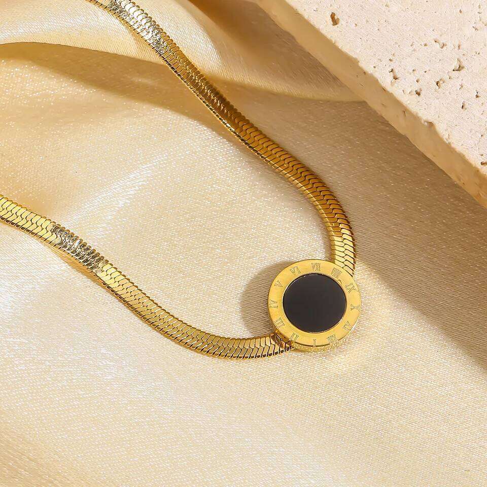 ZAKOL Roman Numerals Disc Dial Plate Pendant Necklaces For Women Men Unisex Gold Color Metal Choker Clavicle Chain Jewelry Gifts