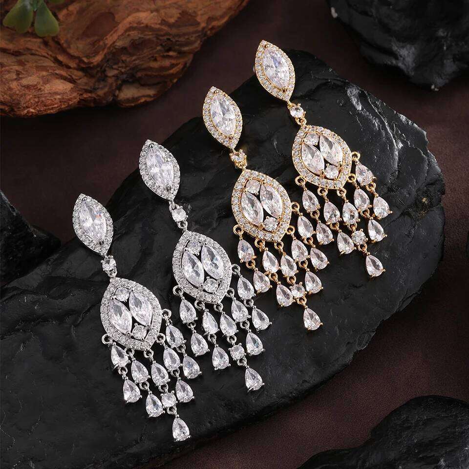 ZAKOL Brand Gorgeous Clear Marquise AAA Cubic Zirconia Chandelier Drop Dangle Earrings Luxury Women's Wedding Banquet Jewelry
