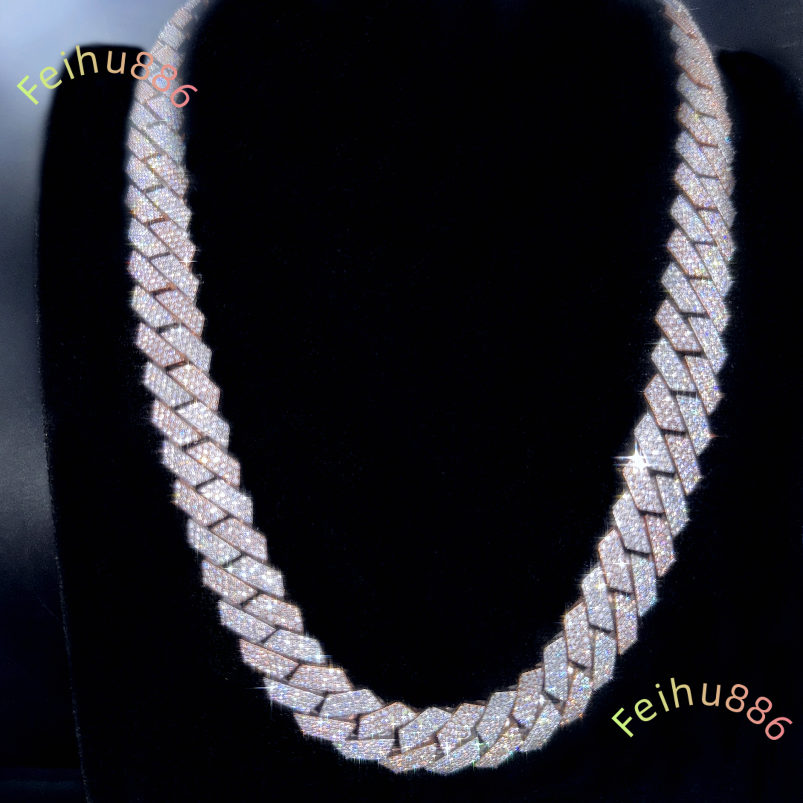 Cuban Link Moissanite Pass Diamond Tester 925 Silver 15mm Two Tone Hip Hop Diamond Cuban Links Chain