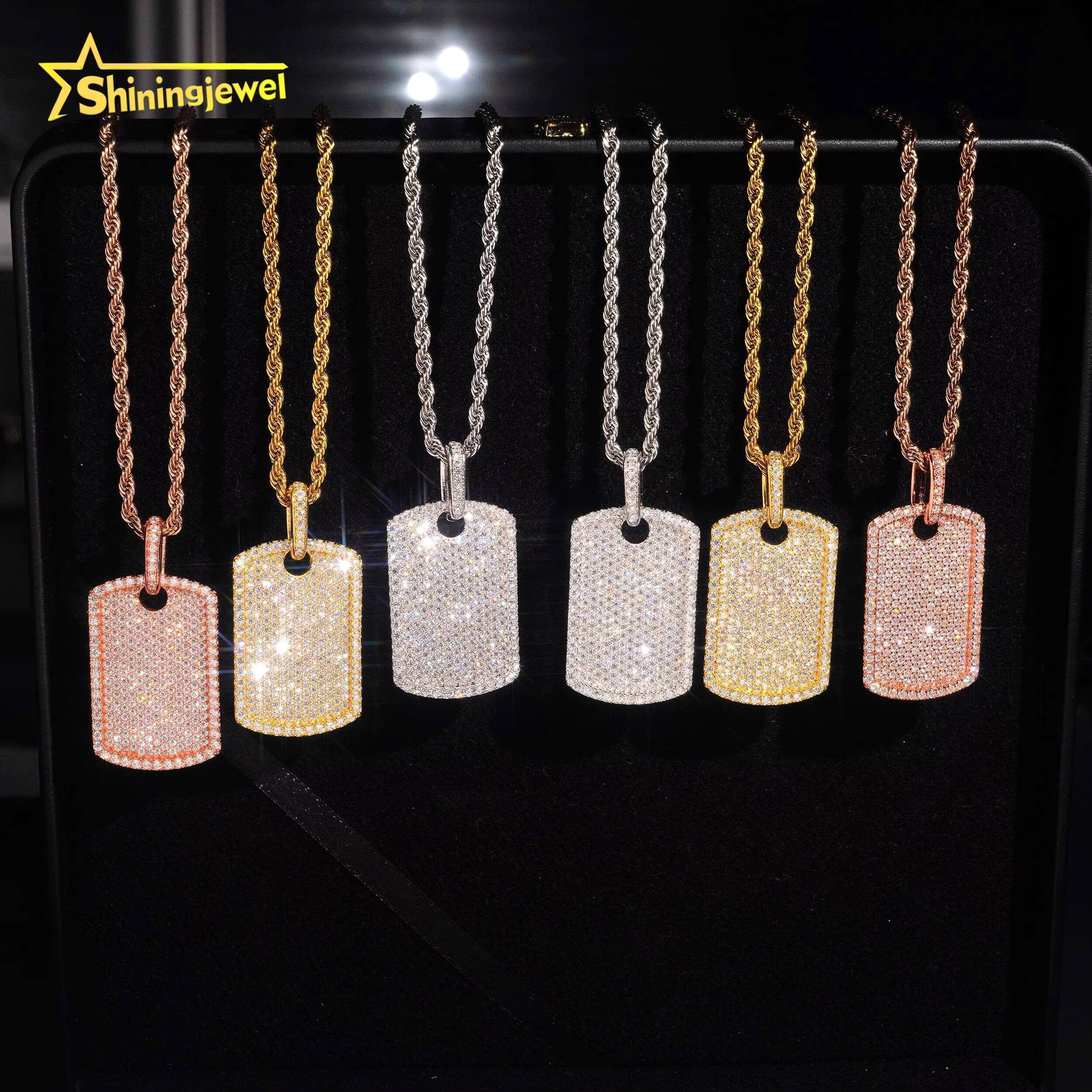 Hot Sale Rectangle Tag Moissanite Pendant 925 Sterling Silver Gold Plated Hip Hop Iced Out Sparkling Moissanite Diamond Pendant