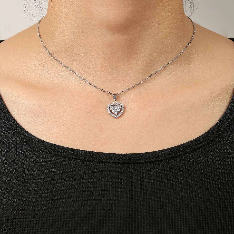 ZAKOL Luxury Zircon Heart Pendant Necklaces For Women Elegant Sliver Color Crystal CZ Necklace Bridal Wedding Jewelry Gift