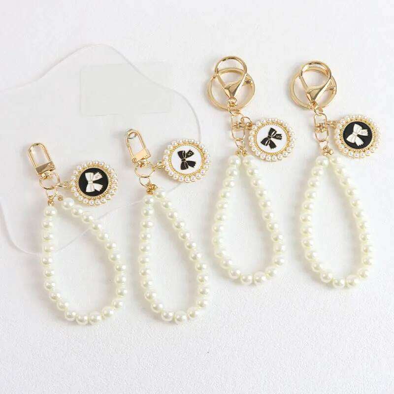 ZAKOL Cute Bow Keychain for Women Girls Shiny Pearl Beads Mobile Phone Bag Backpack Pendant Accessories Car Key Chain