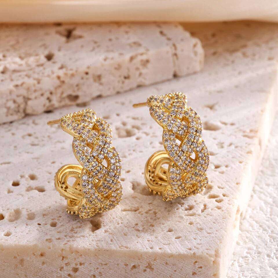 ZAKOL Buling Cubic Zirconia Chain Hoop Earring for Women Link Twist Geometric Fashion Ear Accessories Party Jewelry