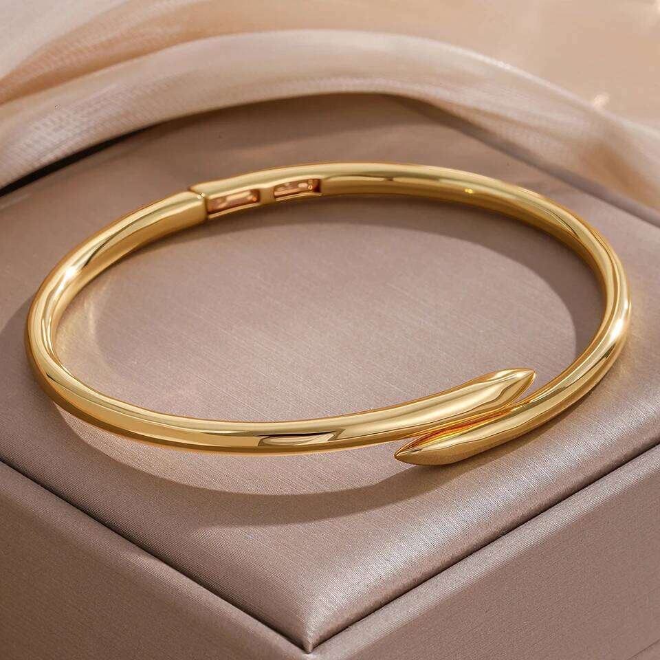 ZAKOL 1Pcs Minimalist Fashion Solid Metal Nail Bracelet for Women Men Copper Plating 18K Gold Color Jewelry Gift