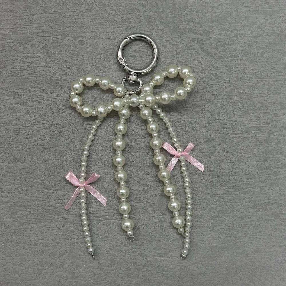 ZAKOL 3Pcs Cute Bow Imitation Pearl Bead Keychain Sweet Beaded Pendant Keyring Handbag Backpack Ornament Girls Gift