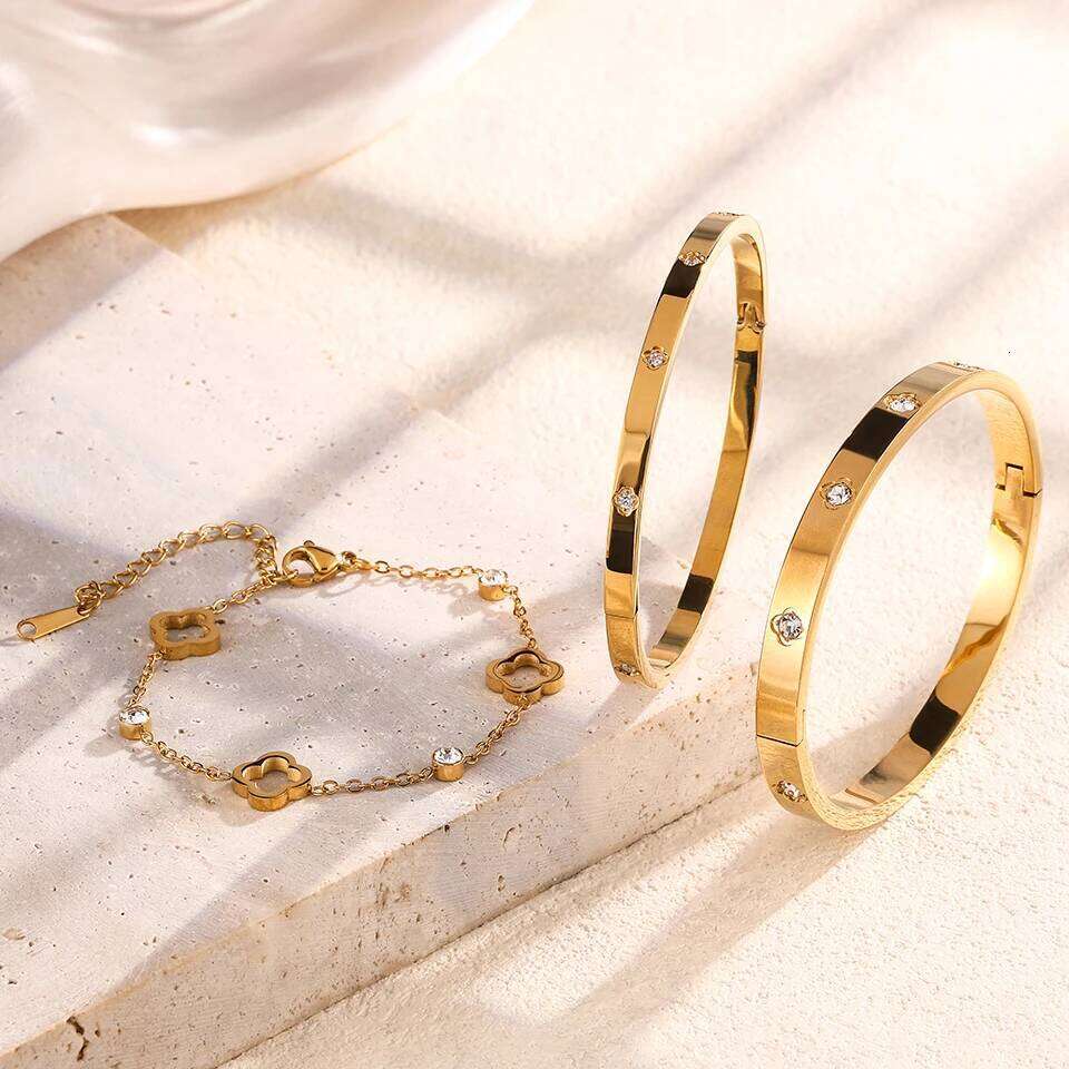 ZAKOL 3Pcs Stainless Steel Stacked Bracelet Bangles for Women Men Couple Exquisite Zircon Inlaid Valentine's Day Jewelry Gifts