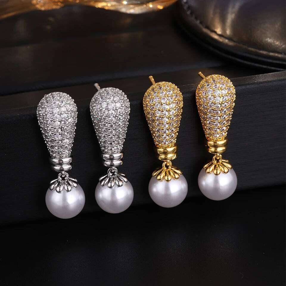 ZAKOL Luxury Buling Shiny Zirconia Imitation Pearl Drop Earrings for Women Saudi Africa Trendy Lady Party Jewelry