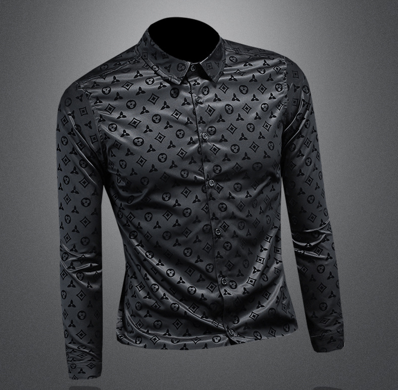 2026 Spring/Summer New Men's Shirt Fashion Printing Large Size M-5XL Slim Fit Long Sleeve Black Business Versatile Free Shipping