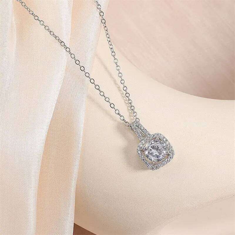 ZAKOL Simple Geometric Crystal White Zircon Pendant Necklace For Women Silver-Color Wedding Party Jewelry Gift With Box