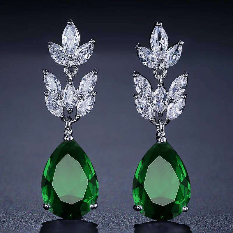 ZAKOL Classic Big Water Drop Leaf Zirconia Bridal Earrings for Women Elegant Shiny Crystal Zircon Wedding Patry Jewelry Gift