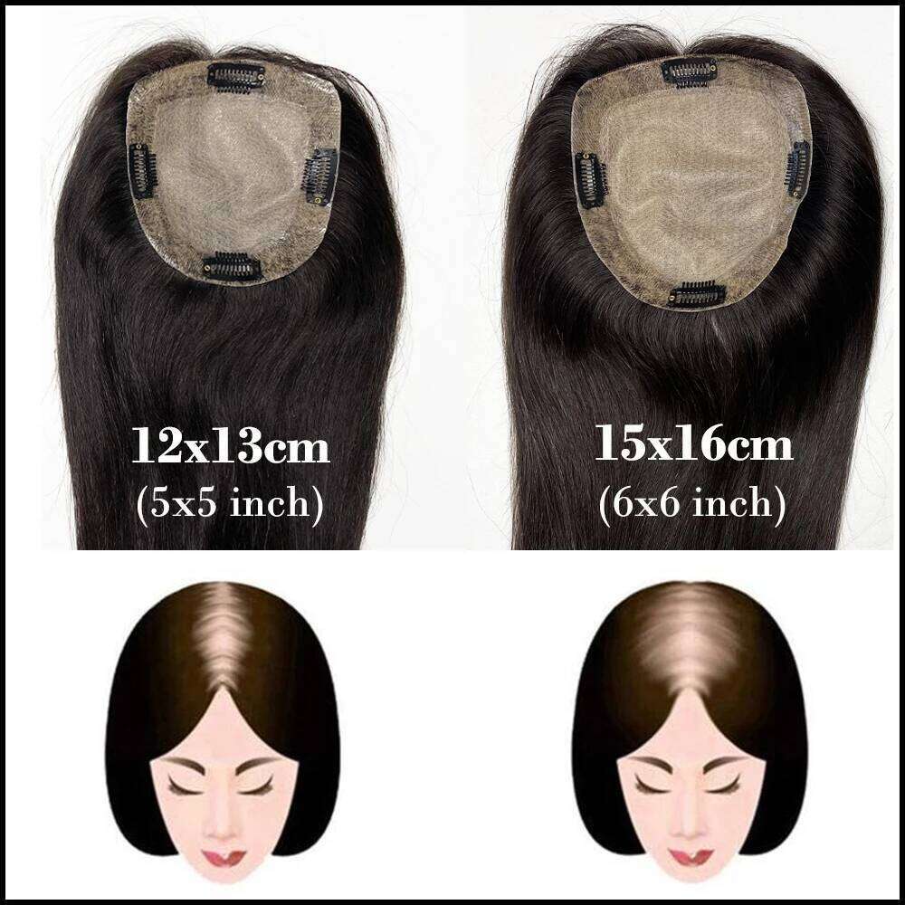 Base Human with 4 Clips and PU Around Virgin European Hair Silk Top Women Topper Fine Hairpiece 12X13CM 15X16CM