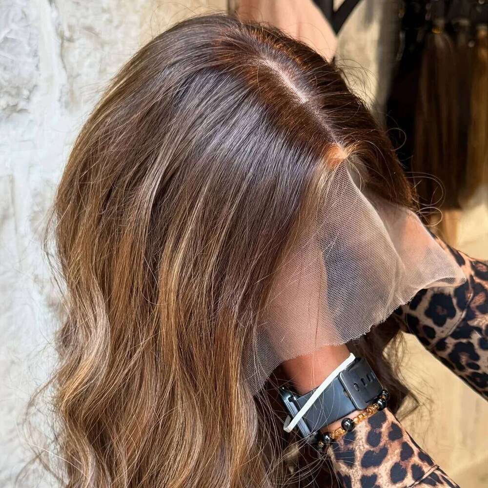 Soft Ombre Brown 24inch Long 5x5 Silk Base Body Wave Jewish Human Wig With Baby HD Lace European Hair Preplucked Daily