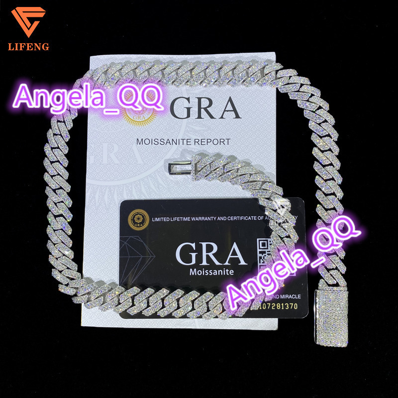 Ready Stock 12mm 20inches Cuban Link Chain Fine Jewelry for Men Charm Diamond Necklace VVS Moissanite Cuban 925 Silver Chain