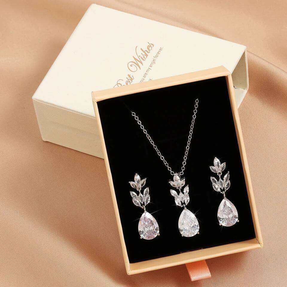 ZAKOL Luxury Sliver Color Earring Necklaces Set With Drawer Gift Box Classic Shiny Zircon Wedding Jewelry Women Gifts