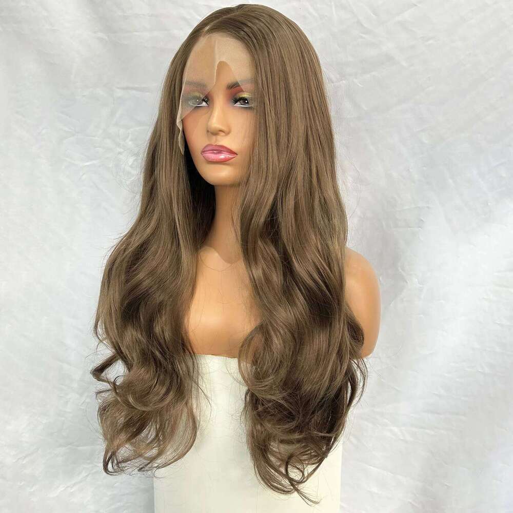 Long Wavy Wigs for Women Synthetic Hair Side Part Light Brown Curly Natural Wave Brunette 13X4 Lace Front Wig Daily Party