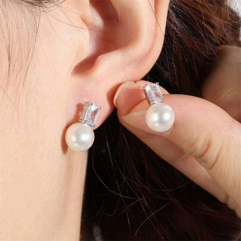 ZAKOL Simple Cute Small Pearl Stud Earrings for Women Girls Exquisite Sparkling Square Zirconia Earring Women's Fashion Jewelry