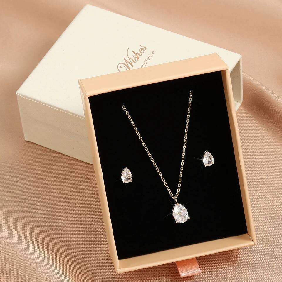 ZAKOL Exquisite Shiny Zircon Water Drop Round Earring Necklaces for Women Romantic Wedding Engagement Jewelry Set With Gift Box