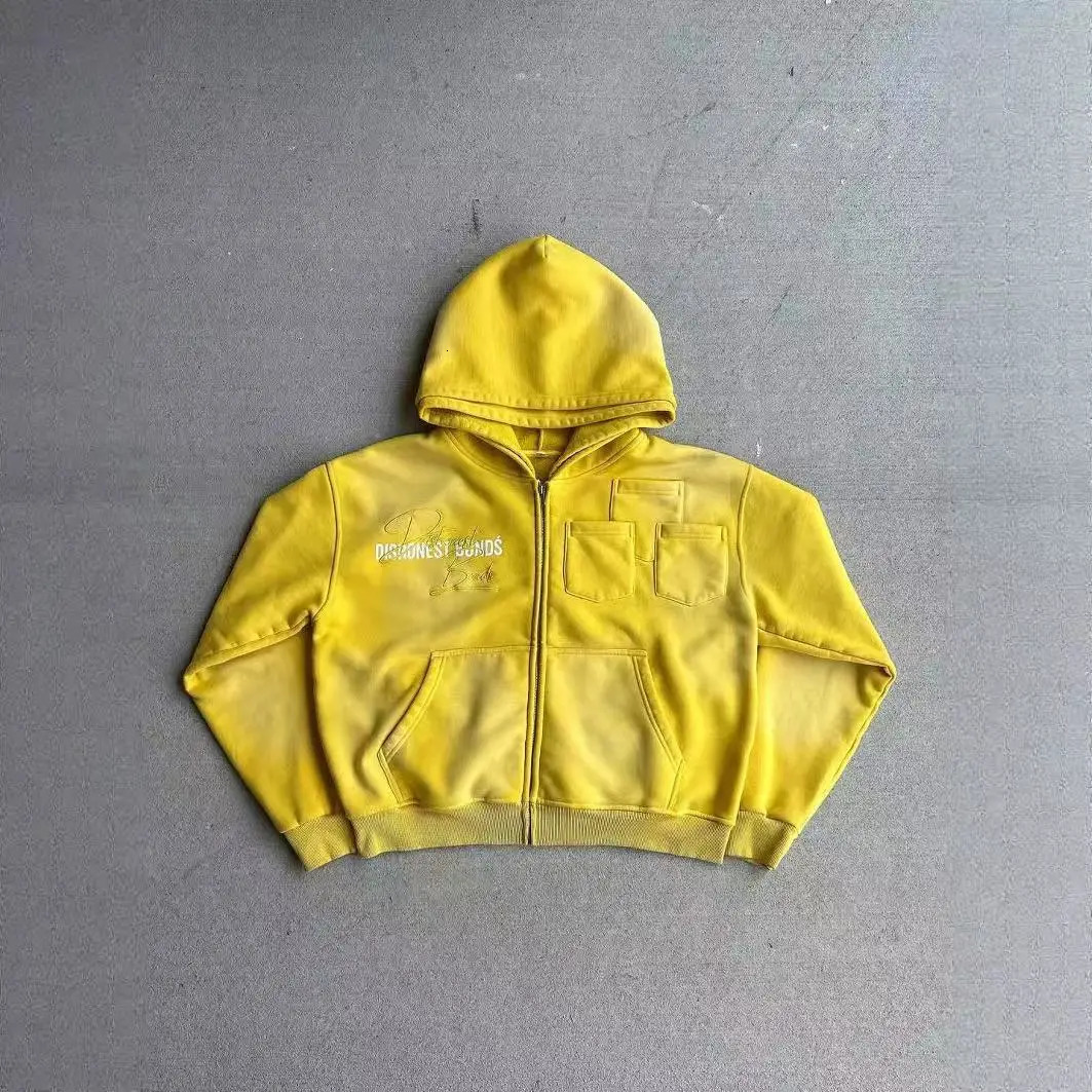 Zip Up Yellow Harajuku Minimalism Comfortable Hooded Sweatshirts High Street Casual Style Solid Color Sports Long Sleeves 251226